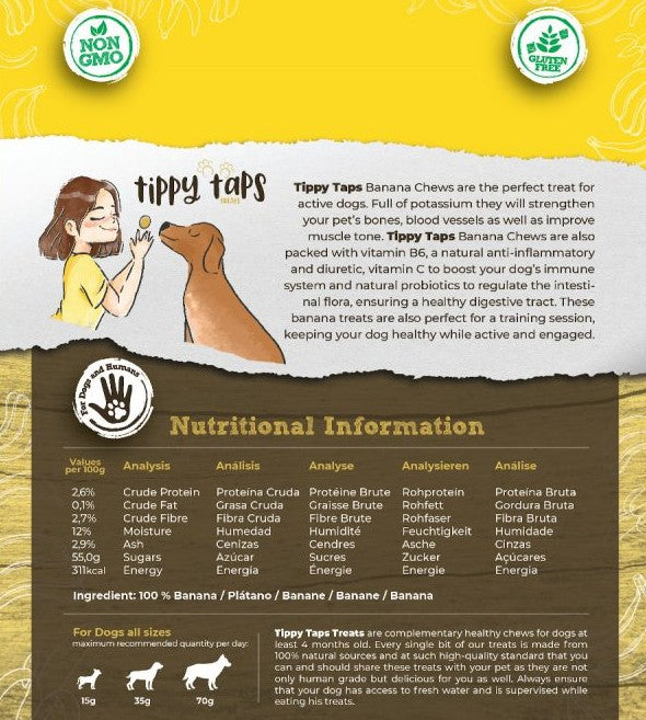 Banana Chews - Tippy Taps 100% natural dog treats, 100g