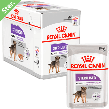 Royal canin Adult Sterilised, all dog sizes 12 pack pouches