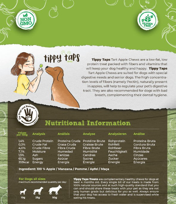 Tart Apple Chews - Tippy Taps 100% natural dog treats 100g