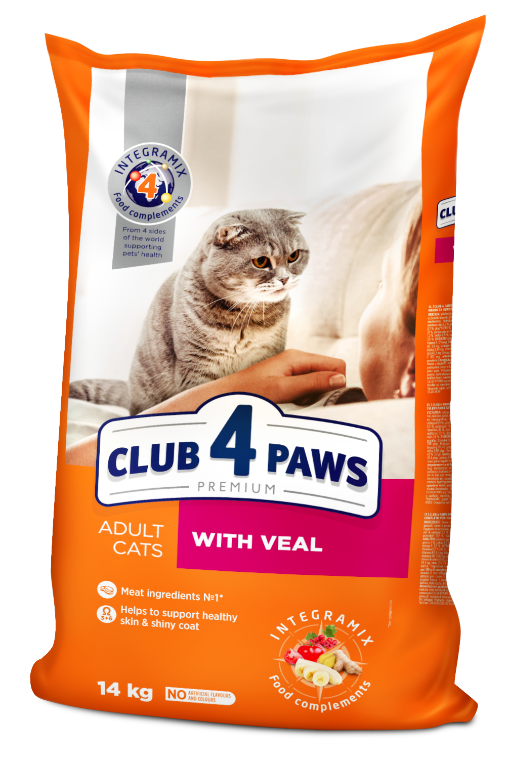 CLUB 4 PAWS Premium with Veal. Complete Dry Food for Adult Cats