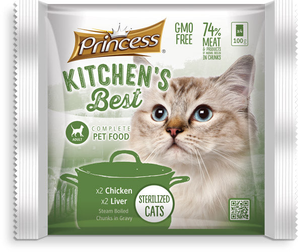 Princess Kitchen's best 4 pack pouches, Chicken/Liver (sterilized)