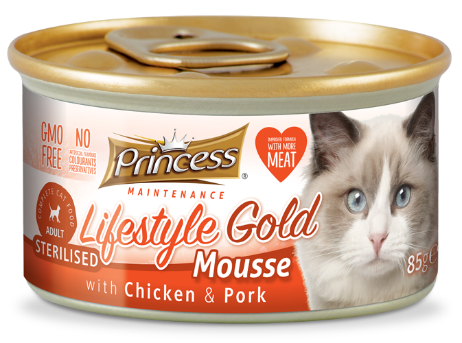 Princess Lifestyle Gold Mousse, Chicken & Pork Sterilised, 85g