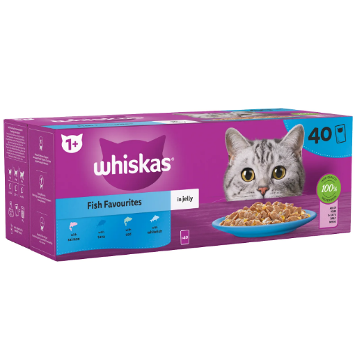 Whiskas Fish Favourites in jelly, 40 pack.