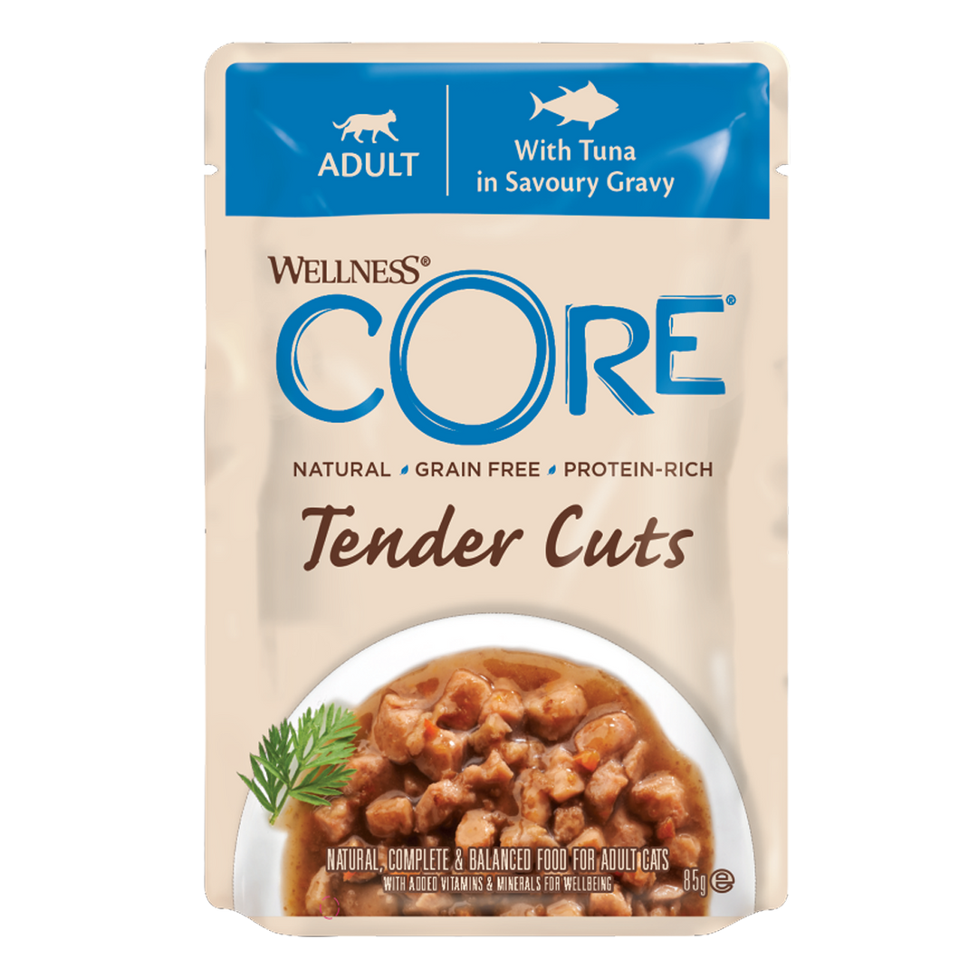 Wellness Core Tender Cuts Tuna in gravy Pouches, 85g