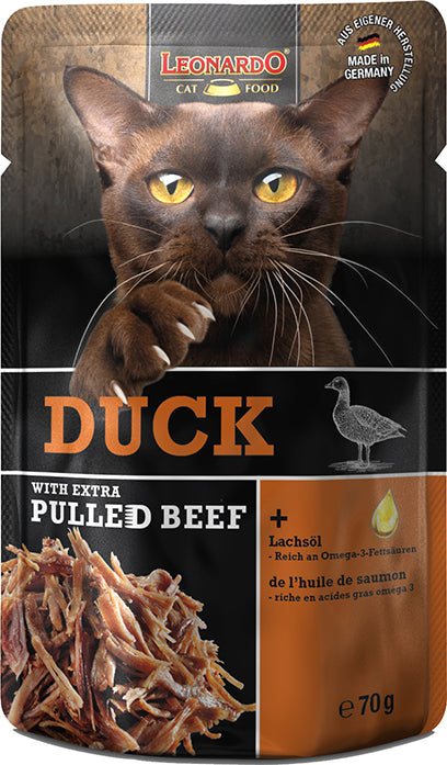 Leonardo Cat pouch Pulled Beef - Duck 70g