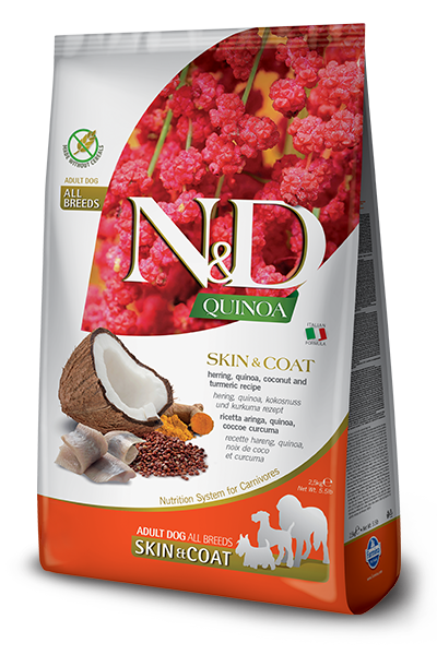 Farmina N & D Quinoa Skin & Coat All Breeds, Herring, quinoa, coconut and turmeric recipe