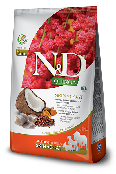 Farmina N & D Quinoa Skin & Coat Med/Maxi, Herring, quinoa, coconut and turmeric recipe