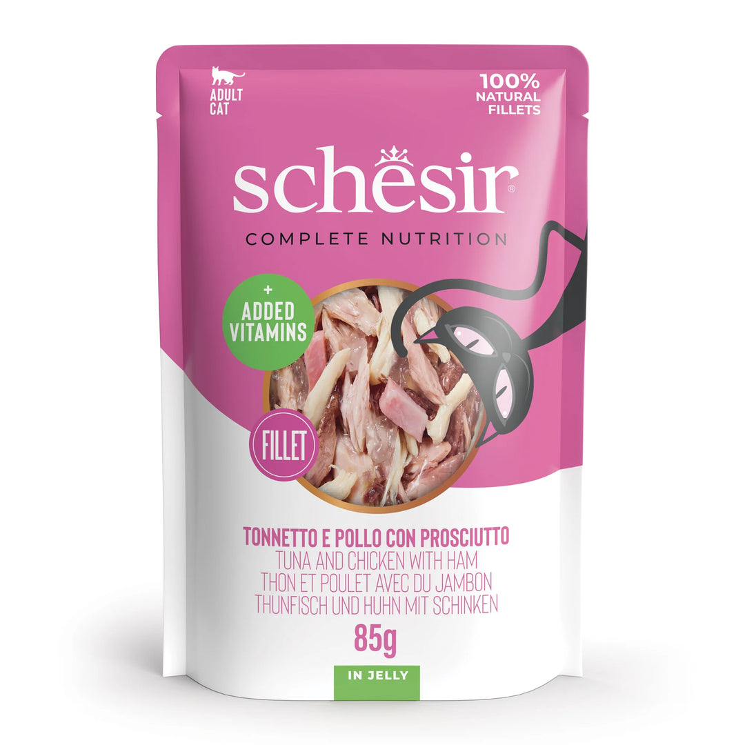 Schesir Cat Pouches Complete,85g - Tuna Chicken Ham in jelly