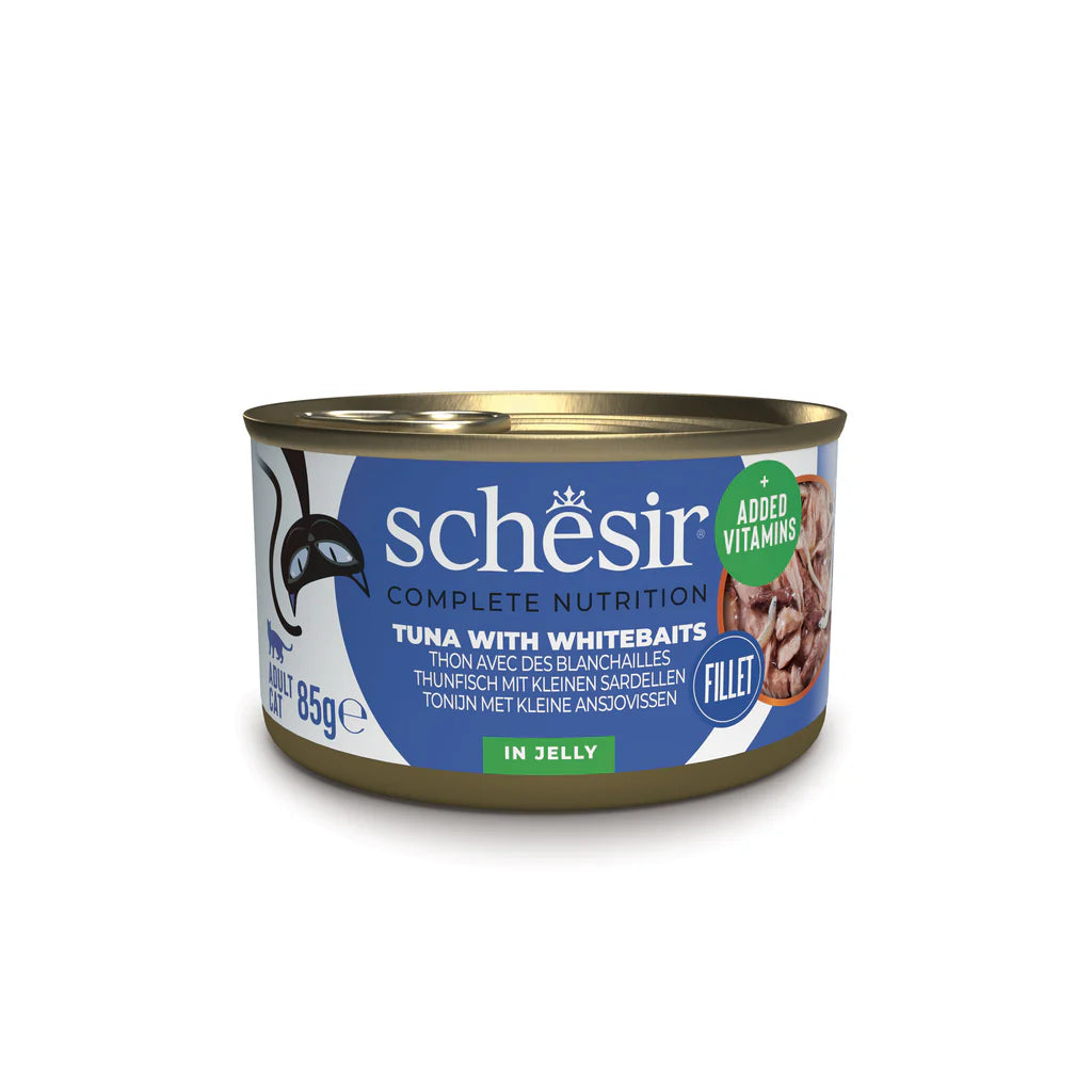 Schesir cat tin, Complete, 85g - Tuna &amp; Whitebait in jelly