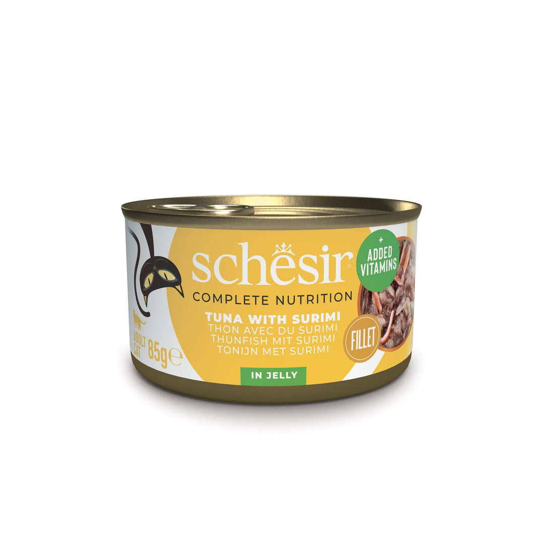 Schesir cat tin, Complete, 85g - Tuna &amp; Surimi in jelly