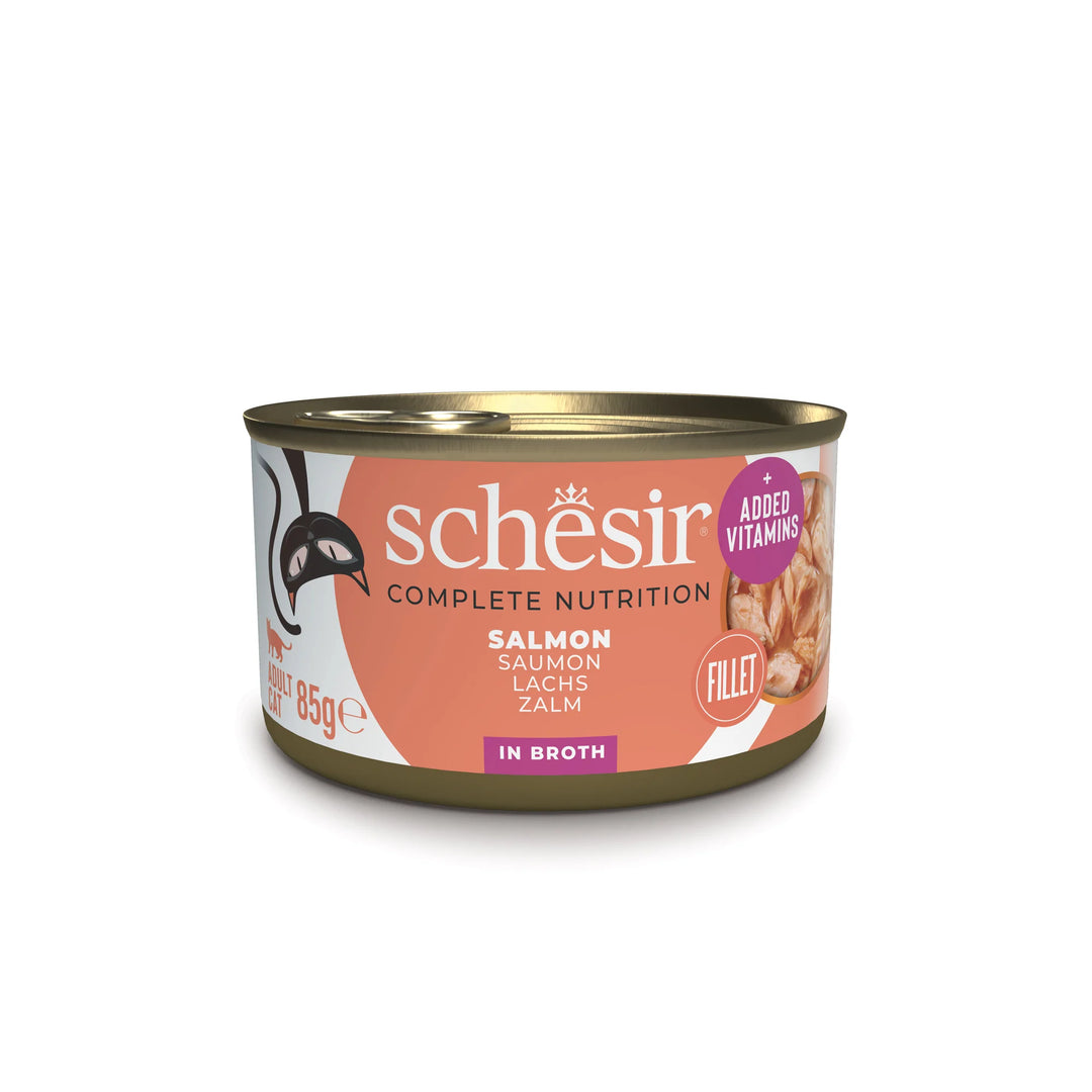 Schesir cat tin, Complete, 85g - Salmon Broth