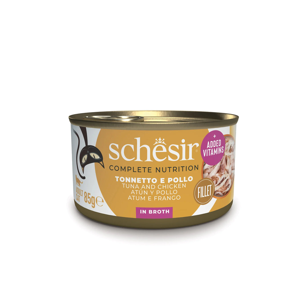 Schesir cat tin, Complete, 85g - Tuna &amp; Chicken Broth