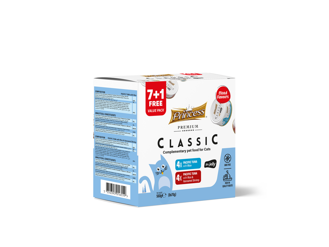 Princess Classic 7+1 free in jelly 560g (8x70g) - Pacific Tuna with Rice /Pac Tuna & Vannamei Shrimp (mixed flavours)