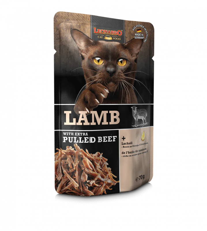Leonardo Cat pouch Pulled Beef - Lamb, 70g