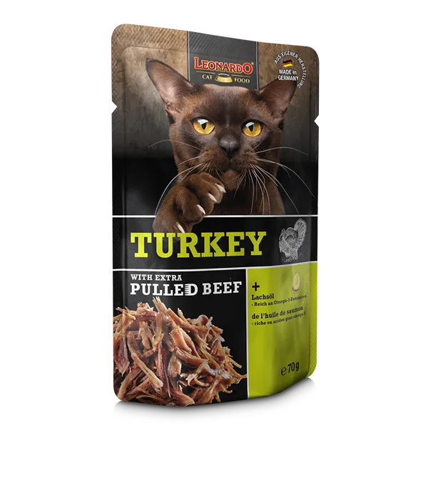 Leonardo Cat pouch Pulled Beef - Turkey 70g