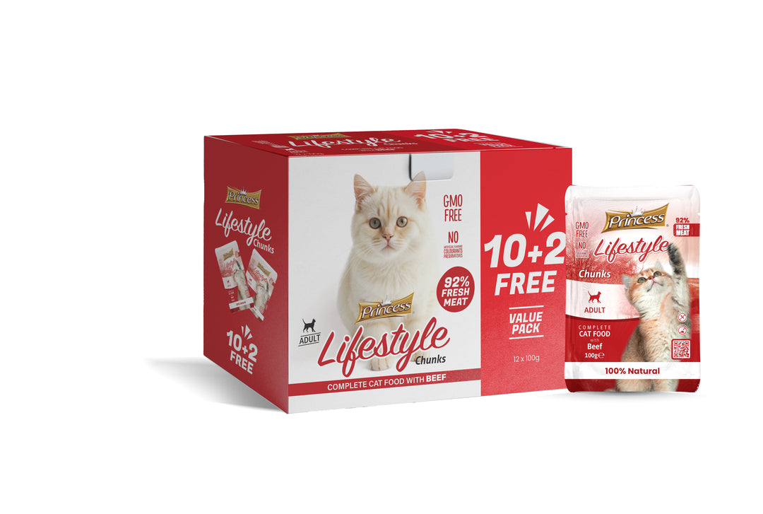 Princess Lifestyle Pouches in Jelly 10+2 free value pack - Beef Chunks
