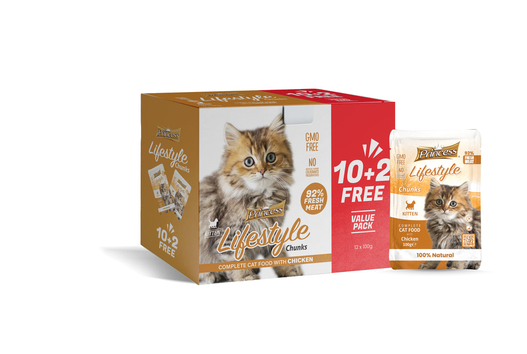 Princess Lifestyle Pouches in Jelly  10+2 free value pack - Chicken Chunks for Kittens