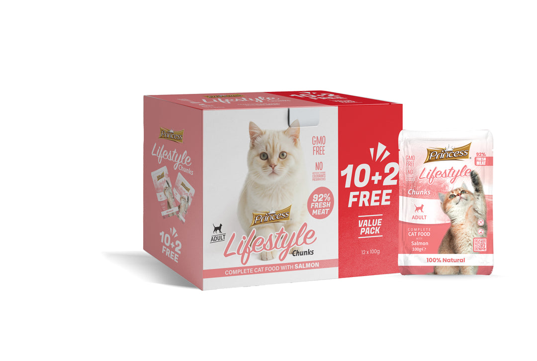 Princess Lifestyle Pouches in Jelly 10+2 free value pack - Salmon Chunks