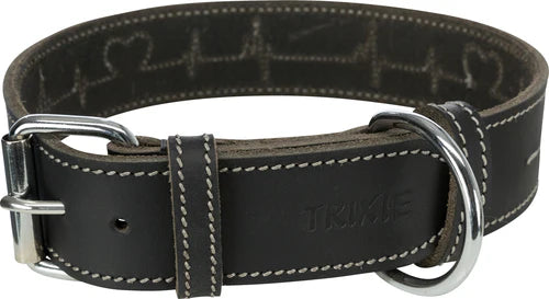 18987 Rustic fatleather collar Heartbeat, L-XL: 55-65 cm/40 mm, black