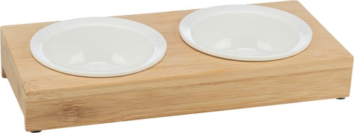 24539 Bowl set, ceramic/bamboo, 2 x0.25 l/xÂ· 12 cm/30 x5 x14 cm, white/ecru