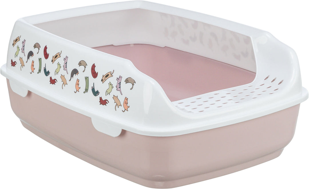 Delio cat litter tray, with rim, printed, 38 x 20 x 50 cm, light lilac/white