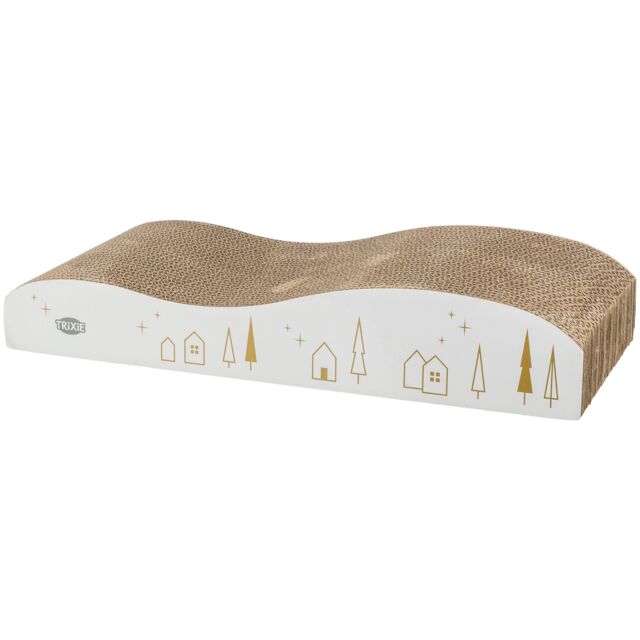 Xmas cardboard, catnip, 43.5 x 8 x 20 cm, white/gold