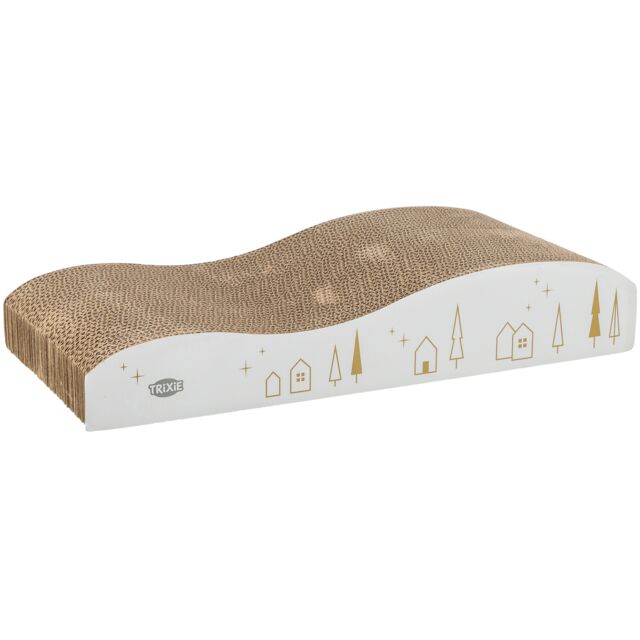 Xmas cardboard, catnip, 43.5 x 8 x 20 cm, white/gold