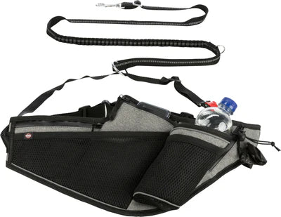 12769 Jogging belt with leash, belt: 70-130 cm/23 cm, leash: 1.15-1.50 m/20 mm, grey/black