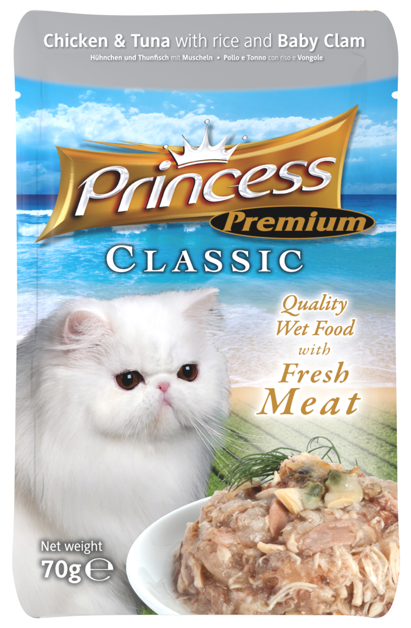 Princess Premium Pouches, Chicken/Tuna/Baby Clams, 70g