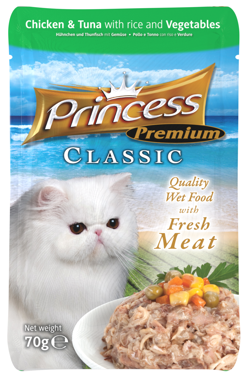 Princess Premium Pouches, Chicken/Tuna/Vegetables, 70g