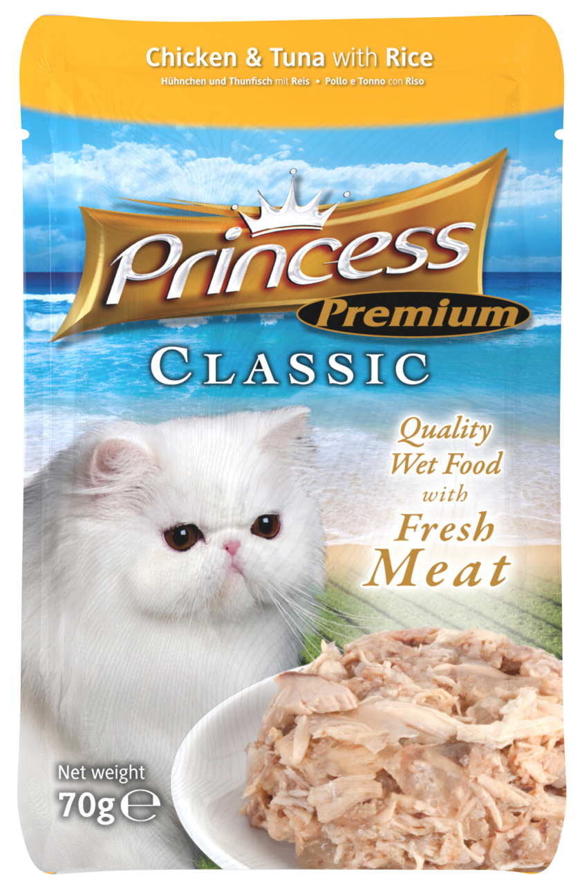 Princess Premium Pouches, Chicken/Tuna/Rice, 70g
