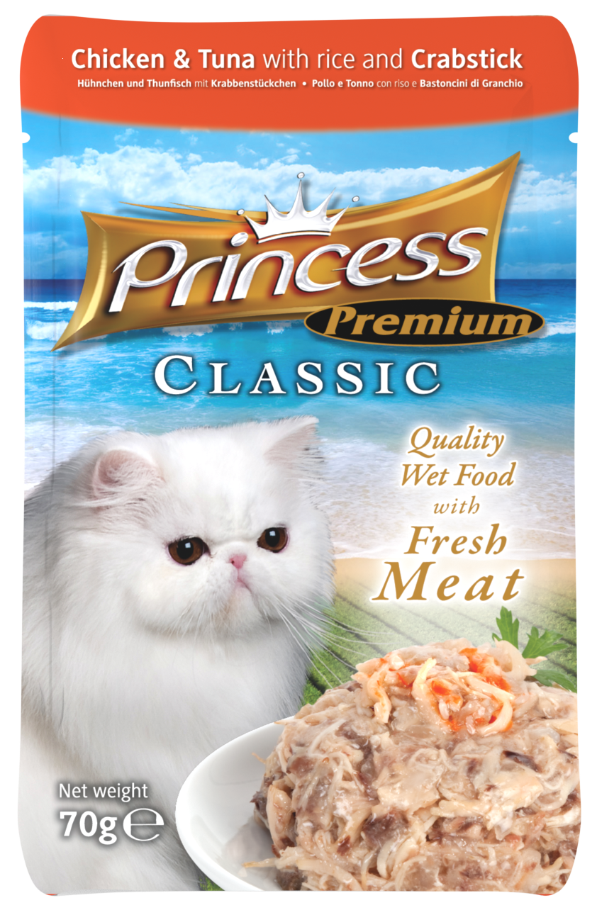 Princess Premium Pouches, Chicken/Tuna/Crab, 70g
