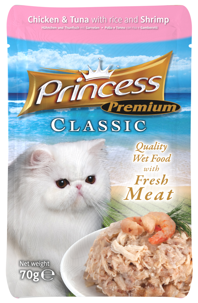 Princess Premium Pouches, Chicken/Tuna/Shrimps, 70g