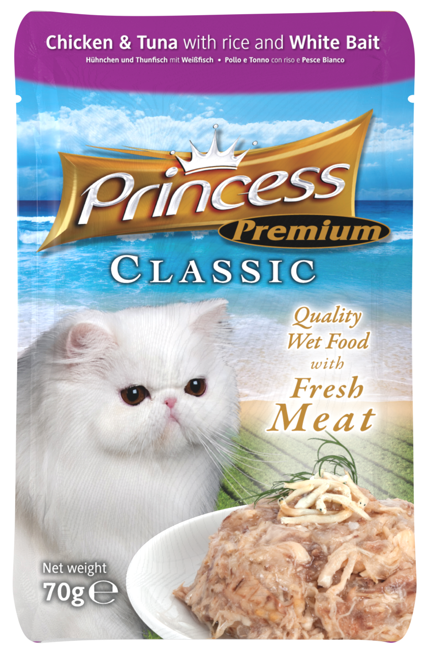 Princess Premium Pouches, Chicken/Tuna/White Bait, 70g