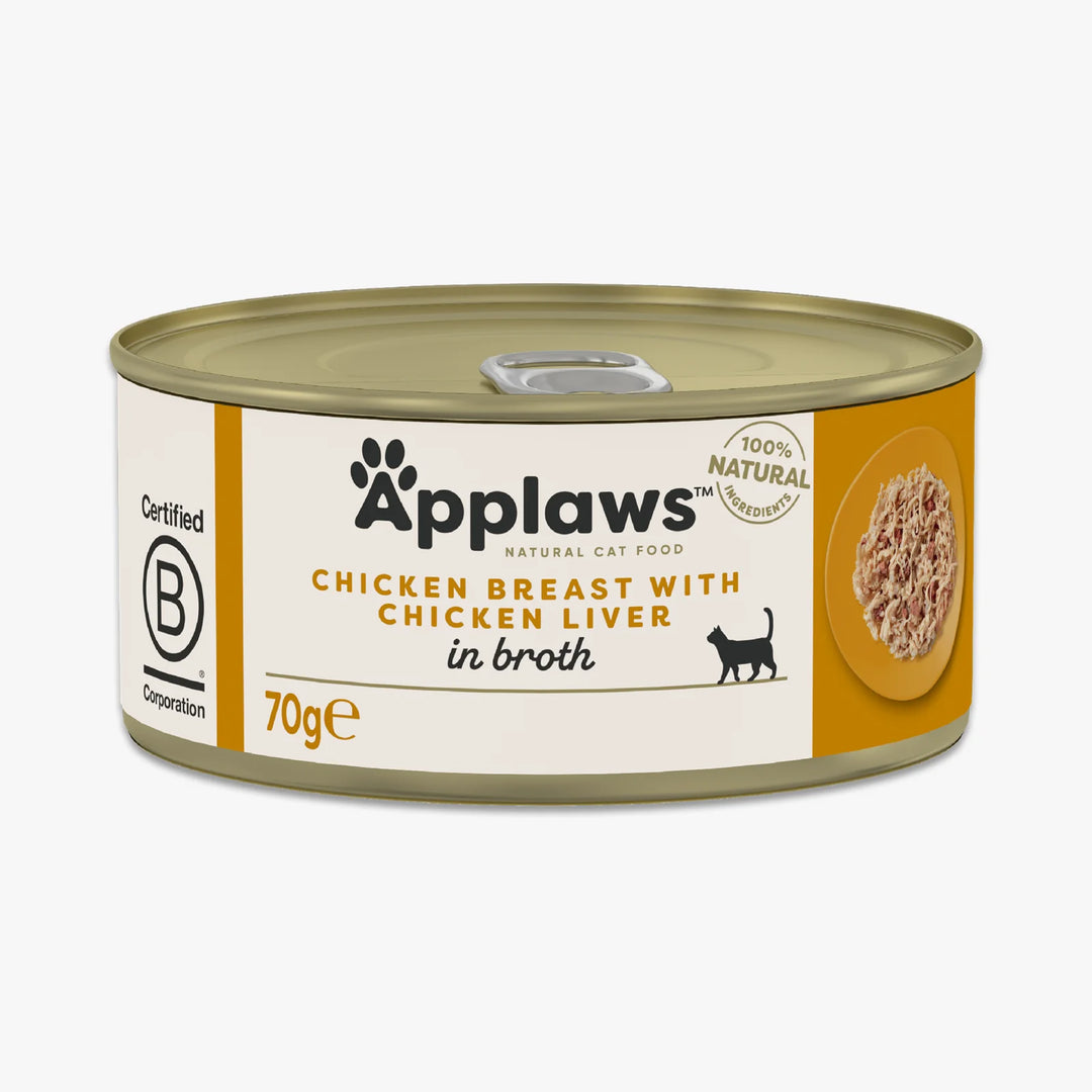 Applaws cat tin Chicken &amp; Chicken liver in Broth, 70g
