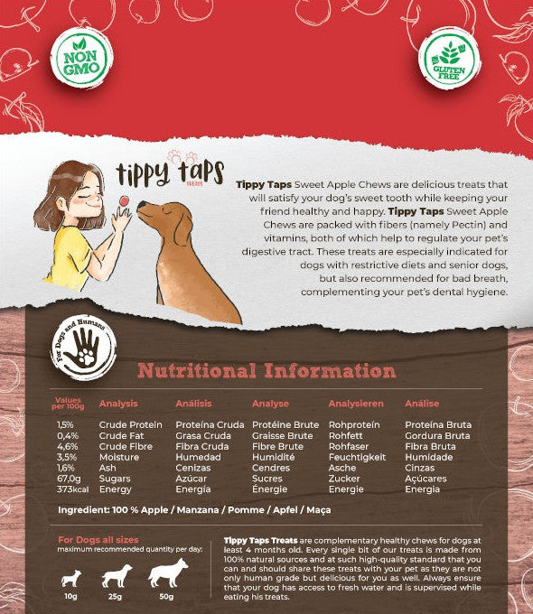 Sweet Apple Chews - Tippy Taps 100% natural dog treats 100g