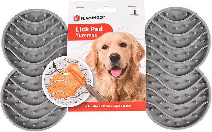 Flamingo Lick Pad Yumme Silicone Bone Large Grey