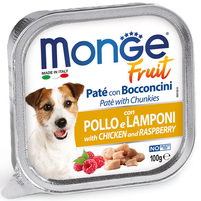 Monge Fruit  Dog wet Pate &amp; Chucks foil 100g - Chicken  &amp; Raspberry