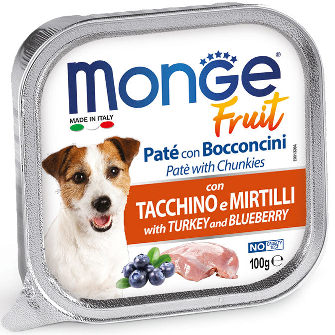 Monge Fruit Dog wet Pate &amp; Chucks foil 100g - Turkey &amp; Blueberry