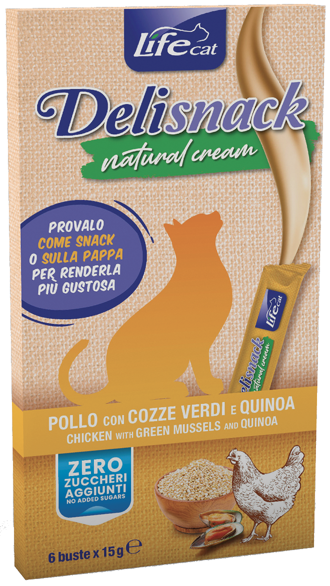 Lifecat Delisnack Natural Cream - Chicken with Green Mussells & Quinoa, 6x15g