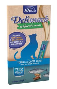 Lifecat Delisnack Natural Cream - Tuna With Green Mussells, 6x15g