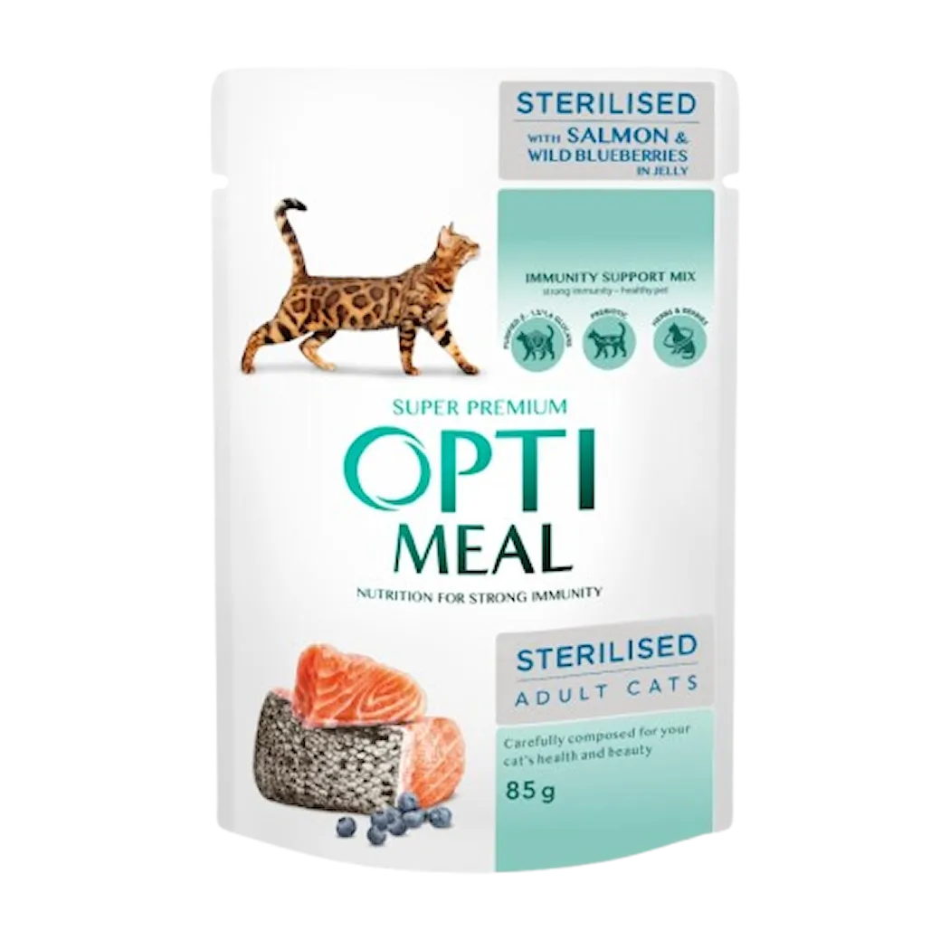 Optimeal Pouches sterilised Salmon with blueberries, 85g
