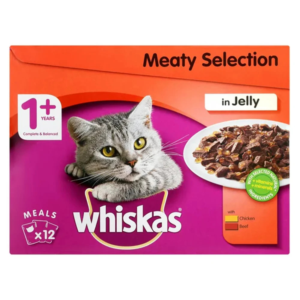 Whiskas Meat Variety Pack in Jelly- 12 POUCHES X 100GR