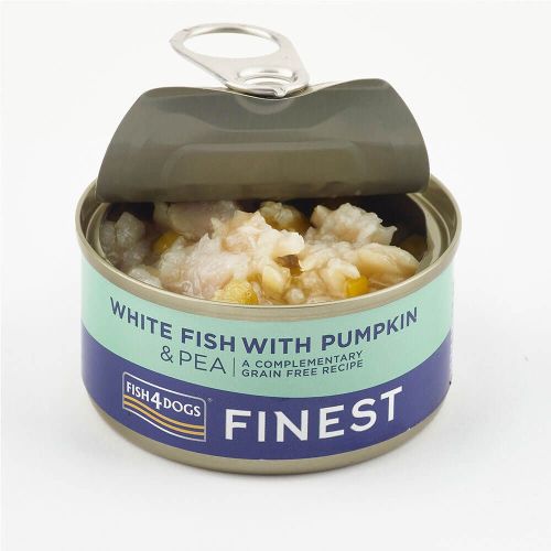 Fish4dogs dog Tin Finest White fish with pumpkin/pea 85g