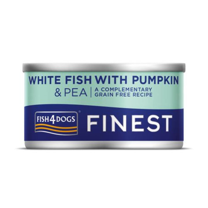 Fish4dogs dog Tin Finest White fish with pumpkin/pea 85g