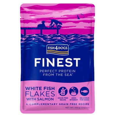 Fish4dogs dog pouch Finest White Fish flakes with Salmon, 100g