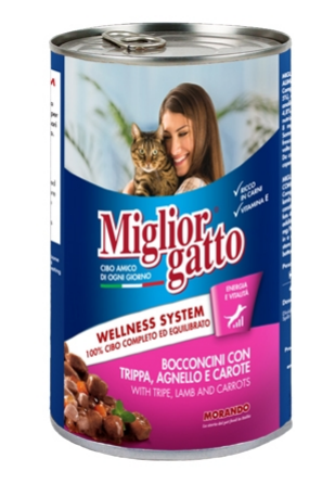 Miglior Gatto tins chunks with Tripe, Lamb & Carrots, 405g