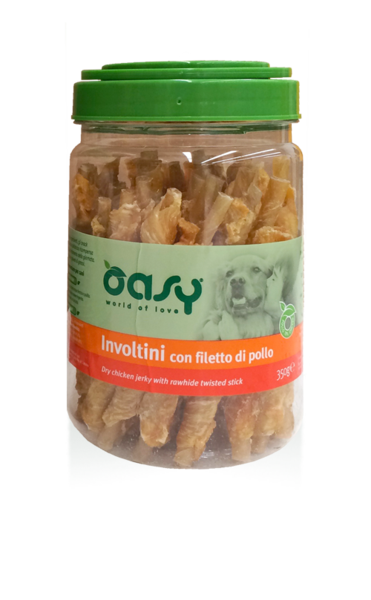 Oasy dog treats Dry chicken jerky with rawhide sticks, 350g