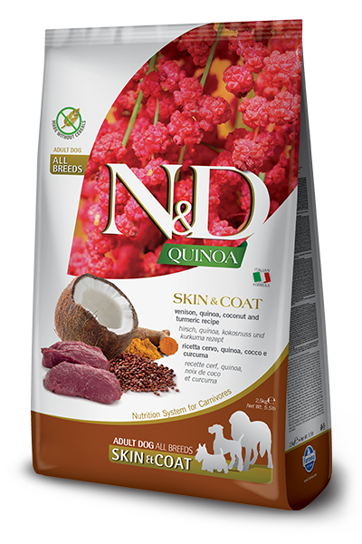 Farmina N & D Quinoa Skin & Coat, Med/Maxi,  Venison, quinoa, coconut and turmeric recipe