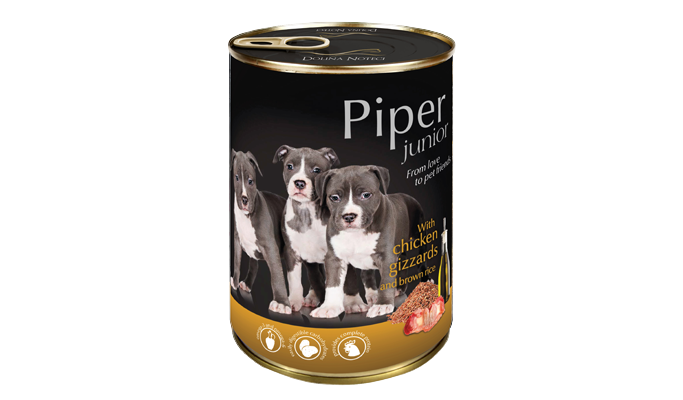 Piper Junior dog  tin 400g - Chicken Gizzards and Brown rice